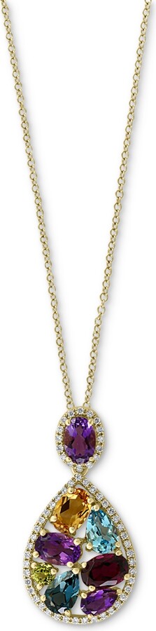 Effy Multi-Gemstone (3-3/4 ct. t.w.) & Diamond (1/4 ct. t.w.) Pear Halo 18\