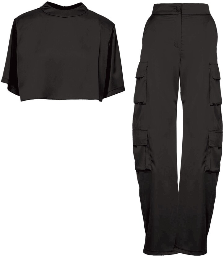 Bluzat Black Matching Set With T-Shirt And Cargo Trousers