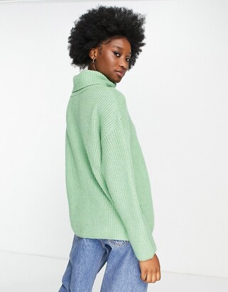 ASOS DESIGN jumper in rib with high neck in sage