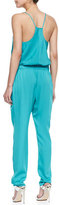 Thumbnail for your product : Milly Stretch-Silk Racerback Jumpsuit, Dark Aqua