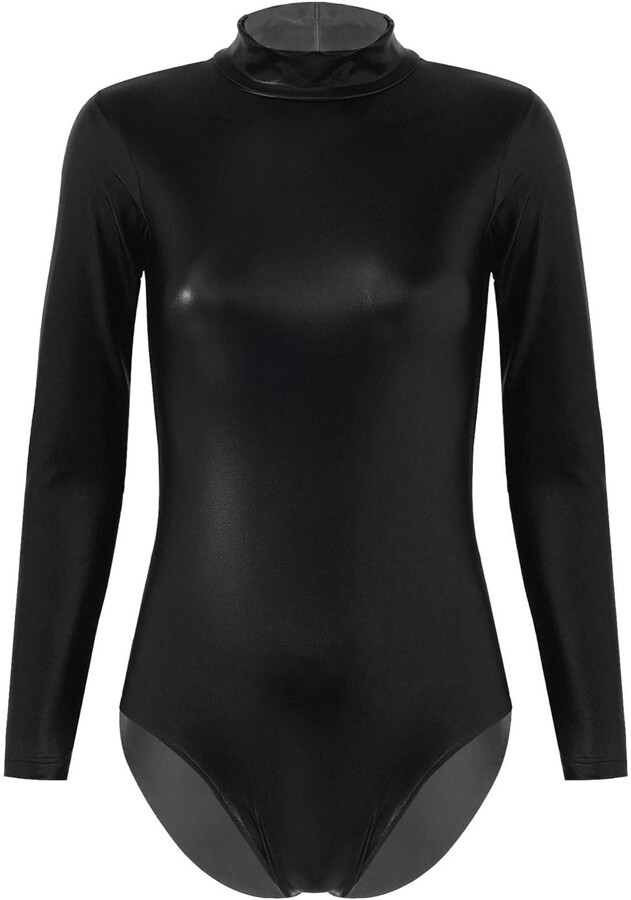 iEFiEL Womens Adult Metallic Bodysuit Short Sleeves One-Piece Thong ...