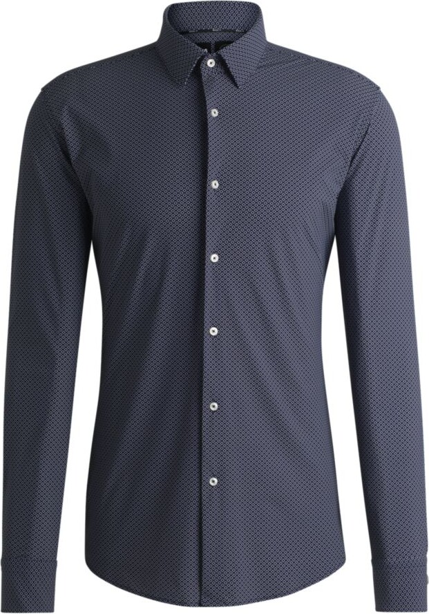 HUGO BOSS Slim-fit shirt in geometric-print performance-stretch jersey