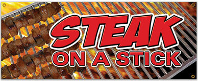 SignMission STEAK ON A STICK BANNER SIGN Meat Steak Beef Bbq Grill Restaurant Food