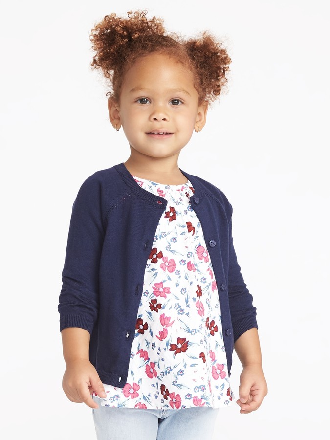 Button-Front Crew-Neck Cardigan for Toddler Girls