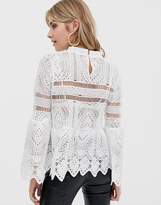 Thumbnail for your product : boohoo Crochet Lace Peplum Bell Sleeve Top