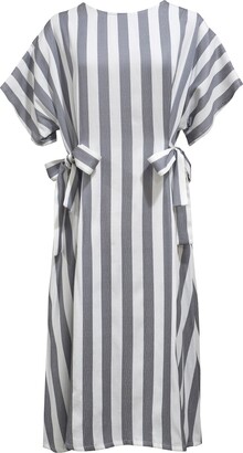 Keegan Women's Grey / White Convertible Tie Dress In Grey And White Stripe