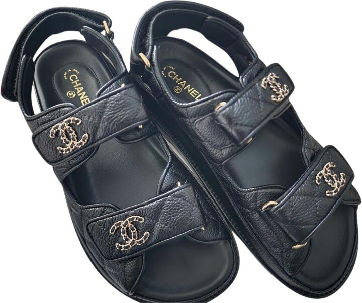 2019 Quilted 'CC' Leather Dad Sandals, Authentic & Vintage