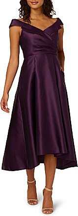 Mikado Off The Shoulder Sleeveless Hi-Low Midi Gown