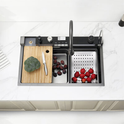 Excellent Future Pull-Out Facuet Single Bowl Sink Kitchen Vegetable Sink 304 Whale Waterfall Sink Stainless Steel Dish Sink Vegetable Sink Household Vegetable Washing