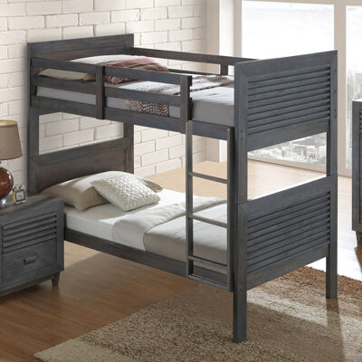 Latitude Run Charcoal Brown Solid Hardwood Twin Over Bunk Bed With Reversible , Slat Design, Panel Headboard And , Insert & Lock, Bedroom Centerpiece Transitional