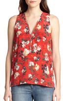 Thumbnail for your product : The Kooples Floral-Print Silk Zip-Front Top