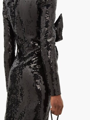 Saint Laurent Bow Plunge-neck Sequinned Gown - Black