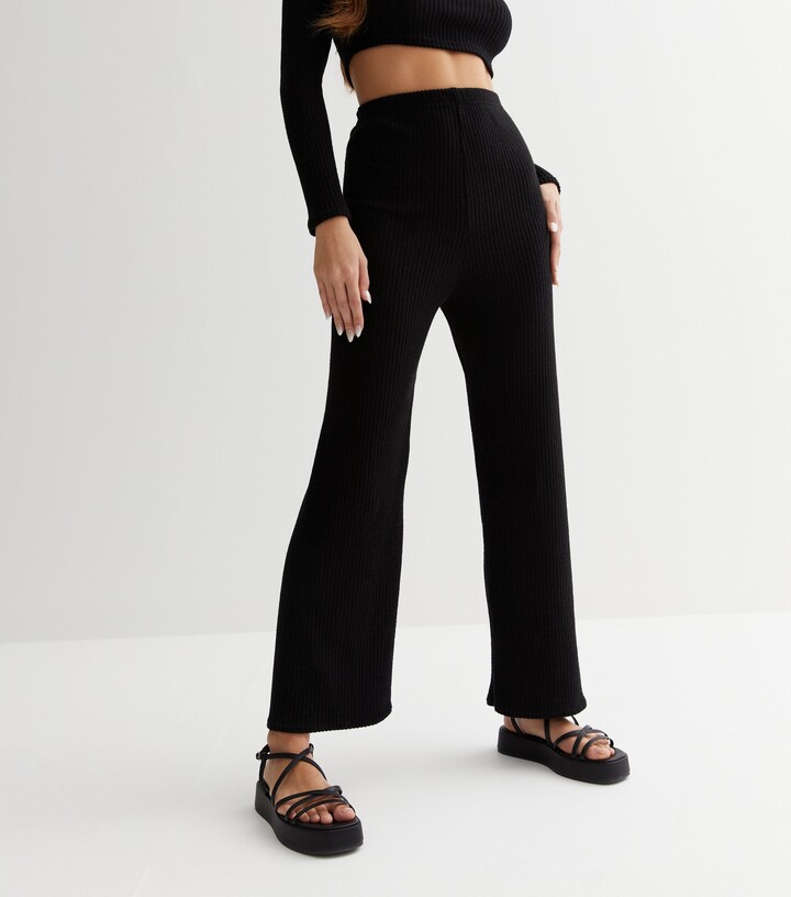 Pink Vanilla Black Brushed Ribbed Flared Trousers - ShopStyle