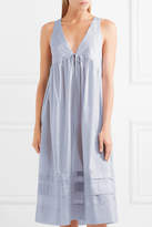 Thumbnail for your product : Three Graces London - Lindera Pleated Cotton-voile Nightdress - Light denim