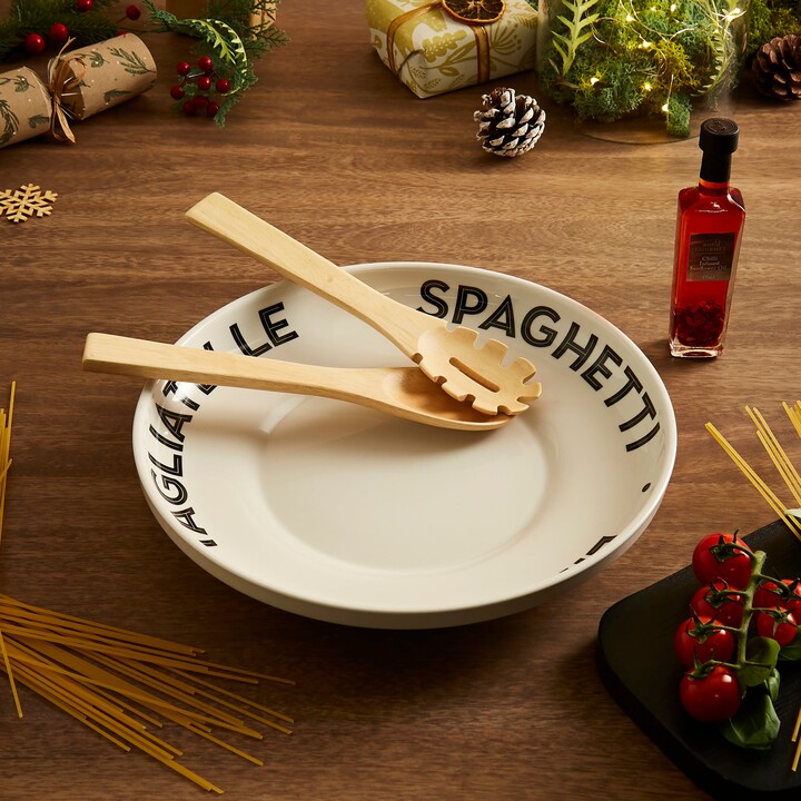 Dunelm Pasta Serving Bowl Gift Set, Including Wooden Pasta Serving