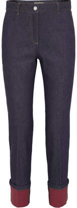 Bottega Veneta Leather-trimmed High-rise Straight-leg Jeans - Indigo