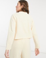 Thumbnail for your product : Monki Cora fluffy knitted cardigan in beige 3 piece co-ord