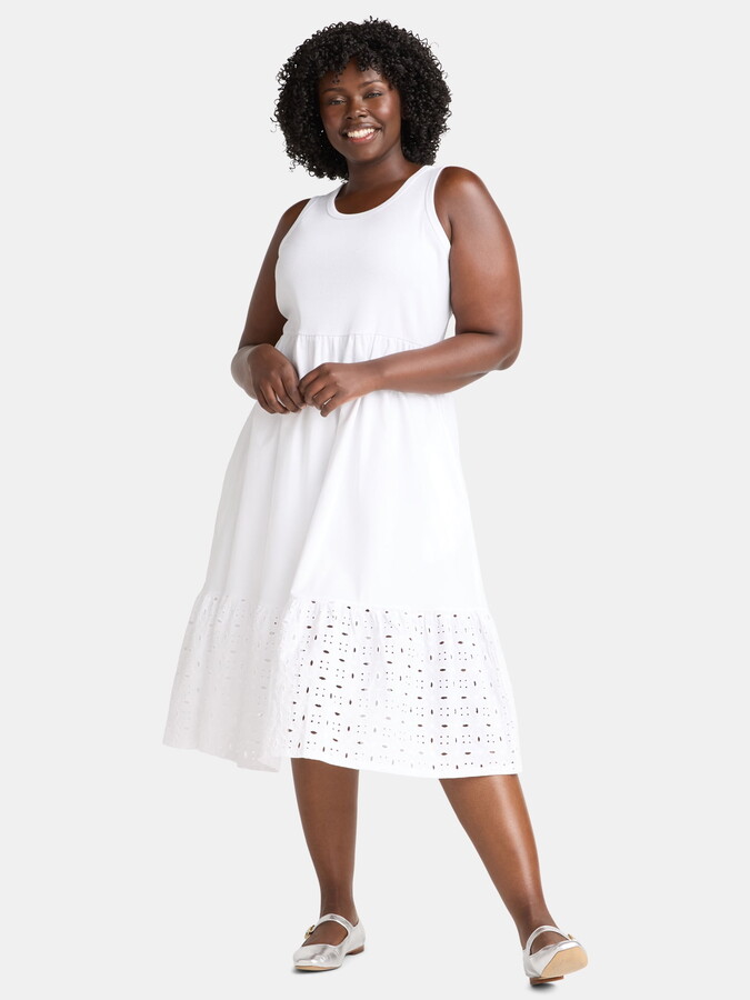 Terra & Sky Women’s Plus Tank Eyelet Midi Dress, Sizes 0X-5X