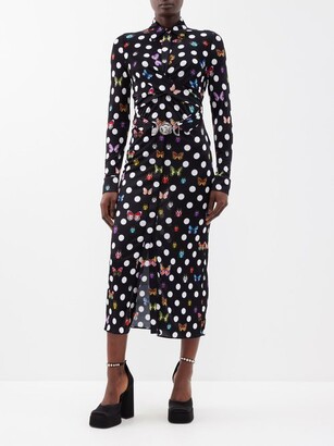 Versace X Dua Lipa Polka-dot Butterfly-print Jersey Dress