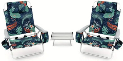 Arlmont & Co. 2-Pack Folding Backpack Beach Chair Table Set 5-Position Outdoor Reclining Chair