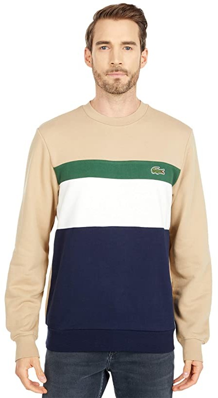 Lacoste Long Sleeve Color-Blocked Striped Crew Sweatshirt (Navy Blue/Flour-Green/Viennese)  Men's Clothing - ShopStyle