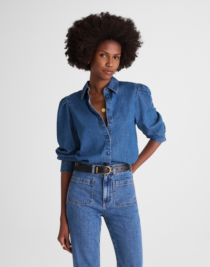 Madewell Denim Puff-Sleeve Shirt in Petersburg Wash