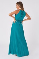 Thumbnail for your product : Little Mistress Bridesmaid Halston Aquatic Jade Pleated Halterneck Maxi Dress