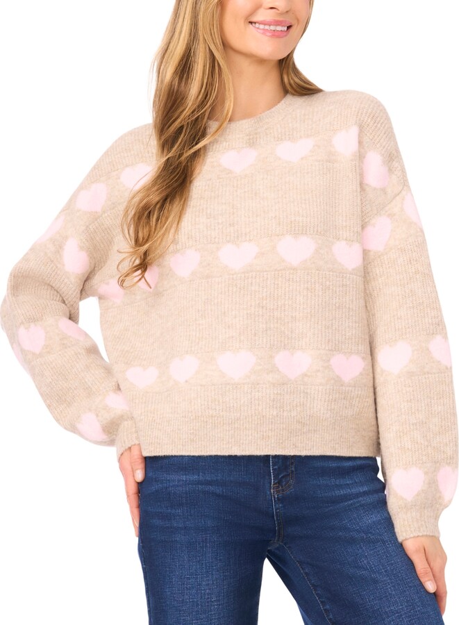CeCe Women's Heart Jacquard Long-Sleeve Sweater