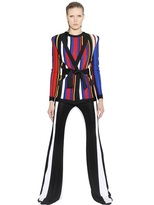 Thumbnail for your product : Balmain Belted Striped Viscose Knit Jacket