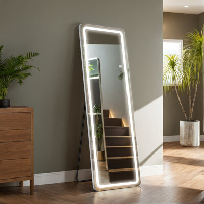 Wrought Studio Belspring Mirror Full Length Standing Mirror with LED Lights, Lighting Floor Mirror with Stand and Dimming