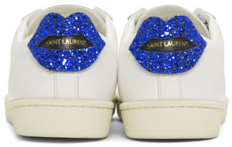 Saint Laurent White Glitter Lips Court Classic Sneakers