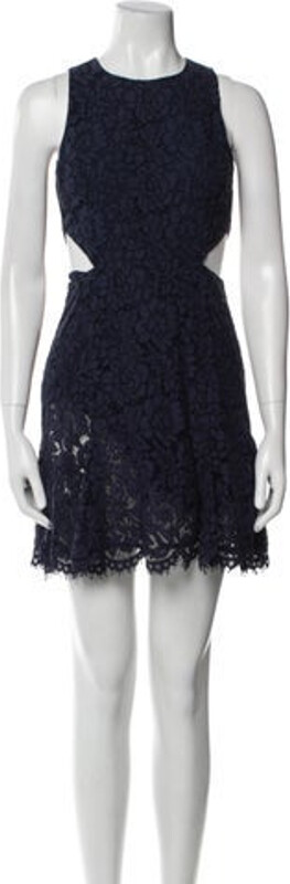 Rachel Zoe A-Line Dress Blue Lace Pattern Cutout Accent Sleeveless with Crew Neck Exposed Zip Closure at Back Designer