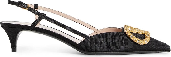 Jewel Vlogo Slingback Moiré Pumps