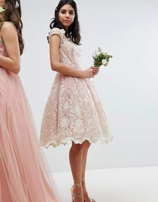 Bardot Chi Chi London Premium Lace Midi Prom Dress With Neck