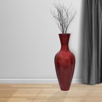 Uniquewise 37.5" Modern Tall Bamboo Floor Vase, For Dining, Living Room,  Entryway, Fill Up With Dried Branches Or Flowers, Glossy Red, - ShopStyle
