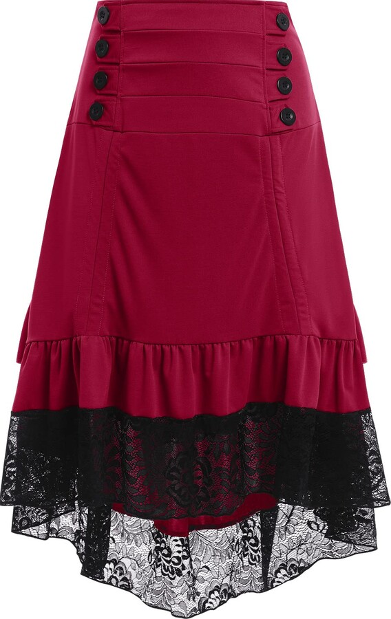 IWEMEK Women's Gothic Steampunk Skirt Victorian HighLow Bustle Skirt