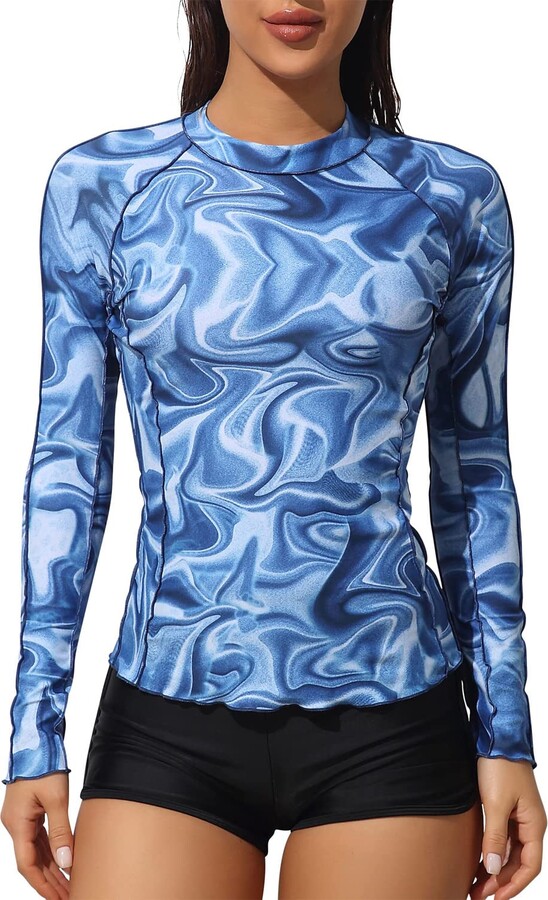 ELizoop Women Two Piece Rash Guard Long Sleeve Swimsuits Tie Dye Swim