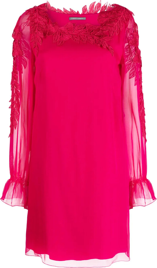 Alberta Ferretti Long-Sleeve Silk Mini Dress