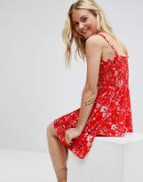 Thumbnail for your product : ASOS Shirred Mini Sundress With Tiered Skirt In Red Ditsy Print
