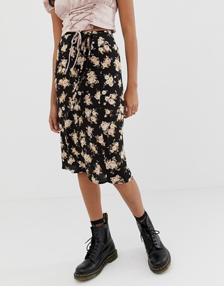 Motel midi skirt with thigh split in floral