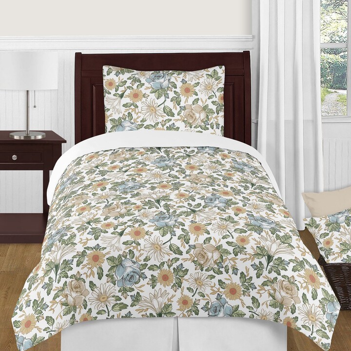4pc Botanical Leaf Twin Kids' Comforter Bedding Set Green And