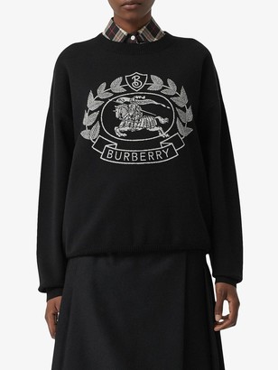 Burberry Crest Merino Wool Blend Jacquard Sweater