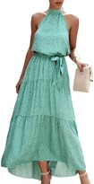 Thumbnail for your product : Spec4Y Womens Floral Dress Halter Neck Boho Polka Dot Print Sleeveless Casual Backless Maxi Dresses with Belt 270 Red X-Large