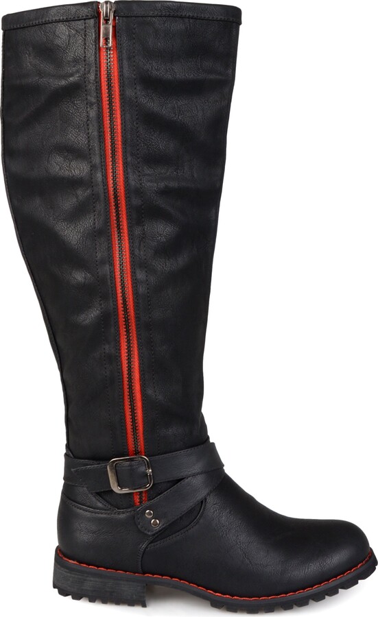 DBDK Womens Calcia-6 Round Toe Knee High Combat Riding Boots with Side Zipper