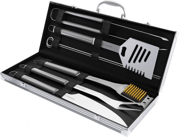 Home-Complete 7-Piece Stainless-Steel BBQ Cooking Utensils Set with Case
