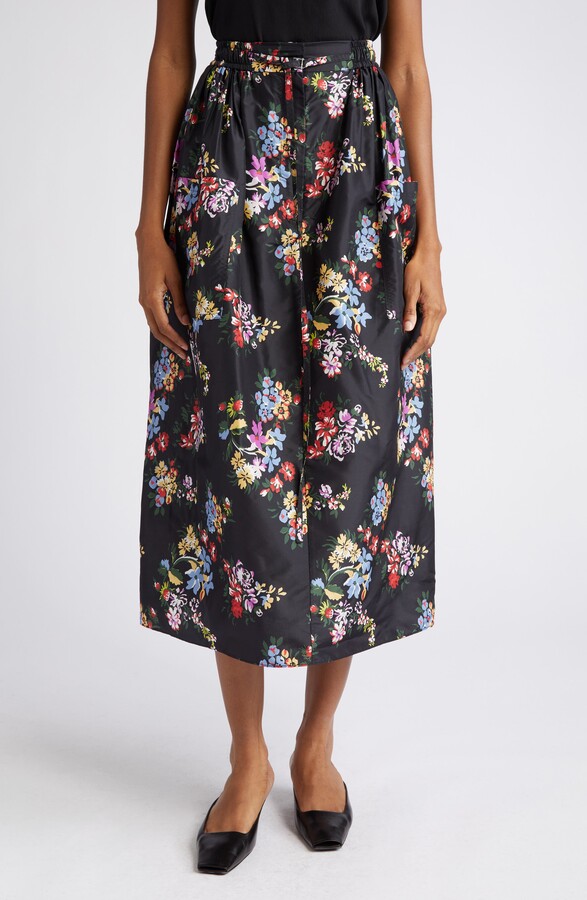 Adam Lippes Sackville Floral Print Belted Silk Taffeta Midi Skirt ...