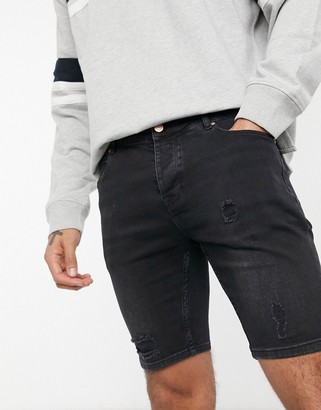 ASOS DESIGN skinny denim shorts in washed black with rips - ShopStyle