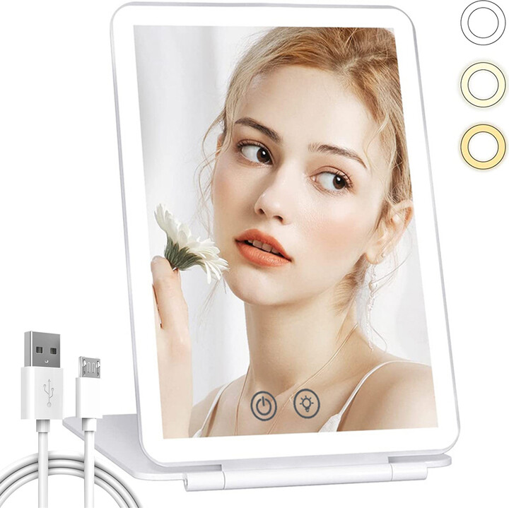 NONE LED Makeup Mirror with Light Dimmable Cosmetic Mirror Folding Mirror for Travel Outwork Make-up Mirror Portable Vanity Mirror
