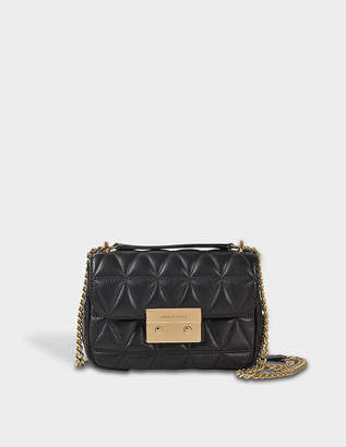 MICHAEL Michael Kors Sloan Small Chain Shoulder Bag in Black Pyramid Quilted Lamb