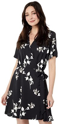 Vince Camuto Short Sleeve Wrap Front Side Tie Sparse Blooms Dress